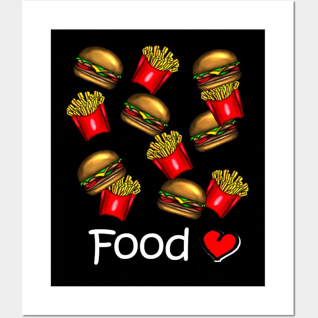 Love Food - Hamburger/ Burger and french fries - white Wall Art by emyzingdesignz